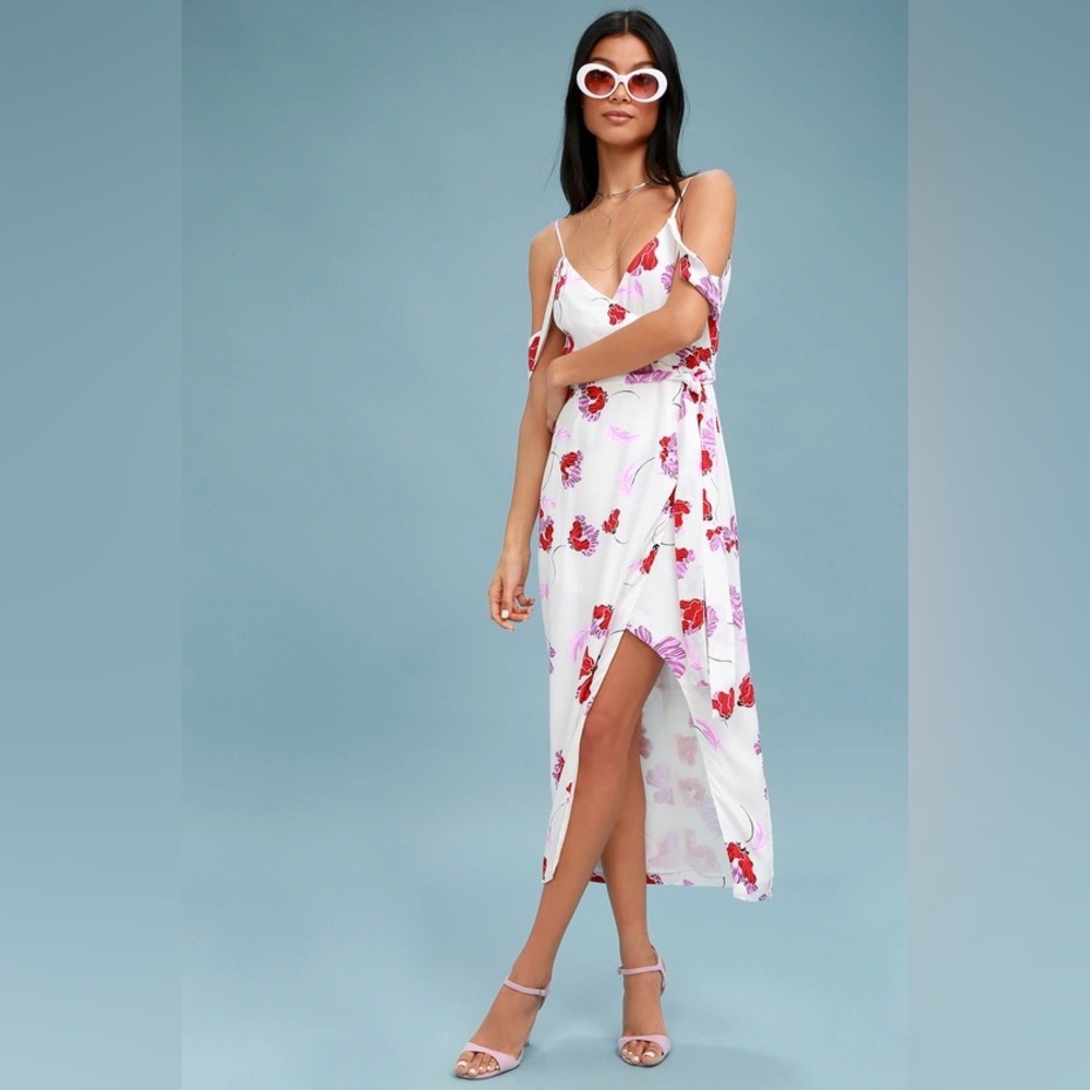 NWT!!! Bardot Camellia White Floral Print Off-the-Shoulder Wrap Dress 🔥❤️💜